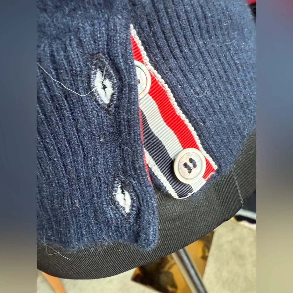Thom Browne Men's Navy Blue Cashmere Cardigan Sweater S MENDED_4